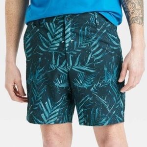 All in Motion Hybrid Resort Shorts Blue Tropical Leaf Swim Shorts Men Size L NWT